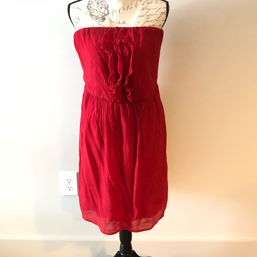 Ruffled Red Strapless Dress